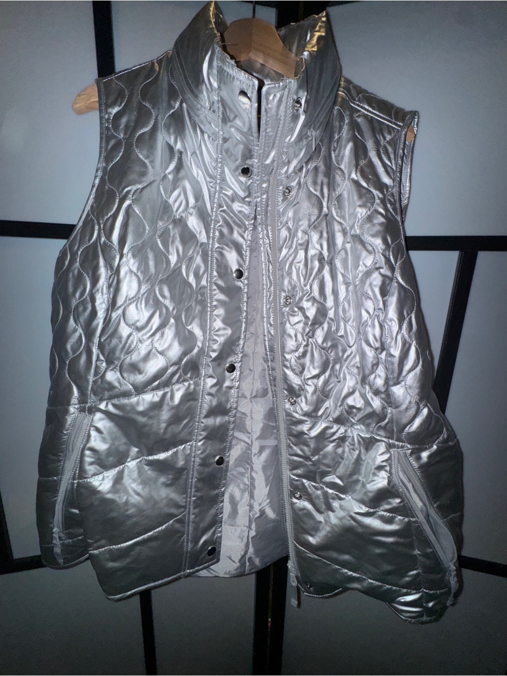 T by Talbots Womenβs Metallic Silver Quilted Vest